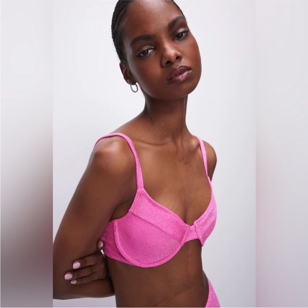 Good American Sparkle Demi Top Hot Pink size 1
